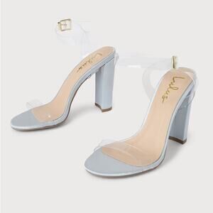 Lulus Jac Light Blue Satin PVC Ankle Strap Heels